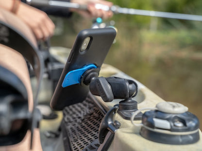 smartphone mounted onto boat while fishing