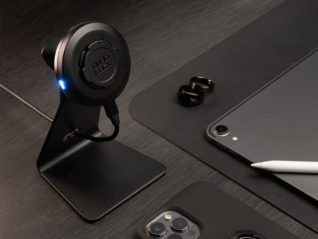 quad lock wireless charging head on desk mount