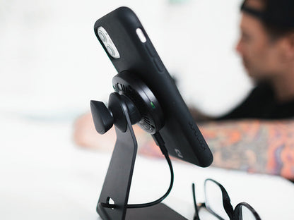 artist at work with quad lock desk mount