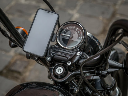 black lever on motorcycle handlebar mount